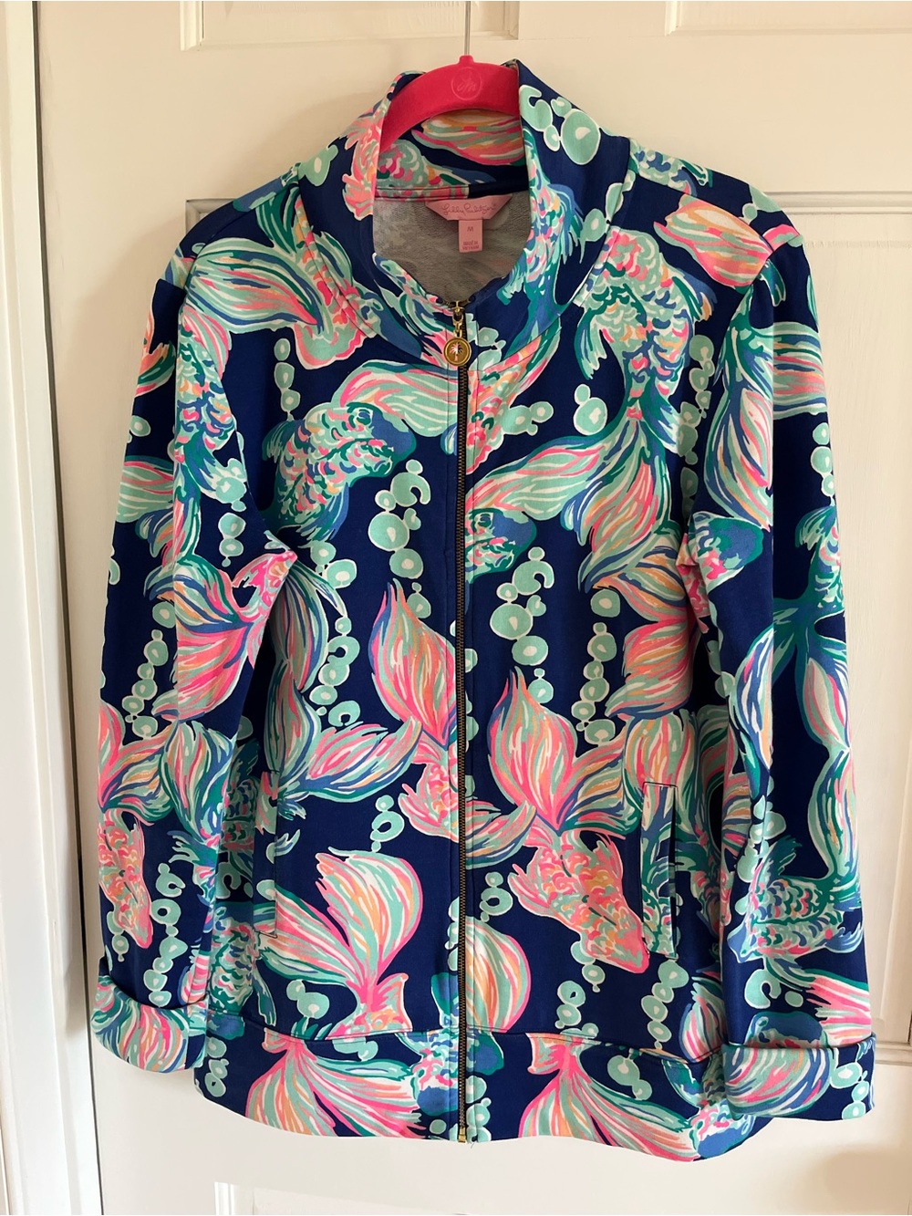 Lilly Pulitzer Navy Floral-Abstract Zip Front Bomber Jacket
